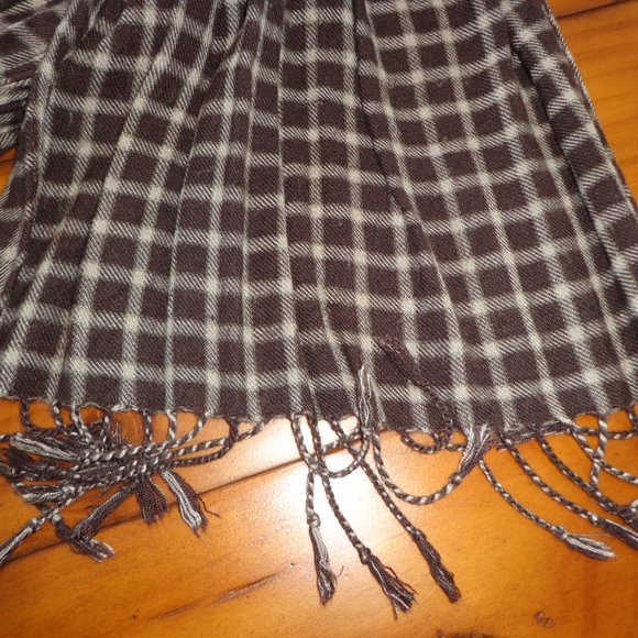 Accessories - Long Fringed Scarf Brown Tan Checked Soft